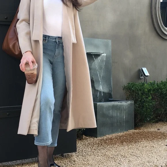 Boohoo Beige Long Open Front Duster Coat Size Small - Picture 8 of 9